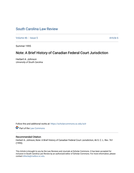A Brief History of Canadian Federal Court Jurisdiction