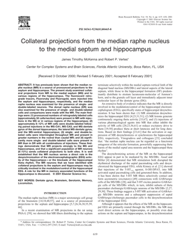 Collateral Projections from the Median Raphe Nucleus to the Medial Septum and Hippocampus