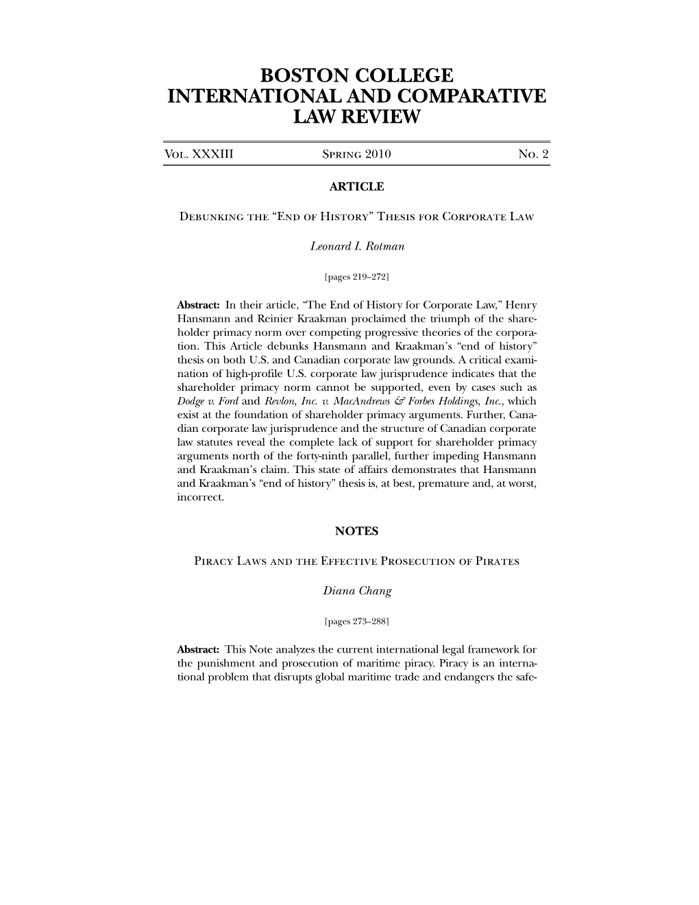 Boston College International & Comparative Law Review, Vol. 33