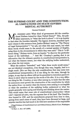 THE SUPREME COURT and the CONSTITUTION- AL LIMITATIONS on STATE GOVERN- MENTAL AUTHORITY Chaus Fanuant R