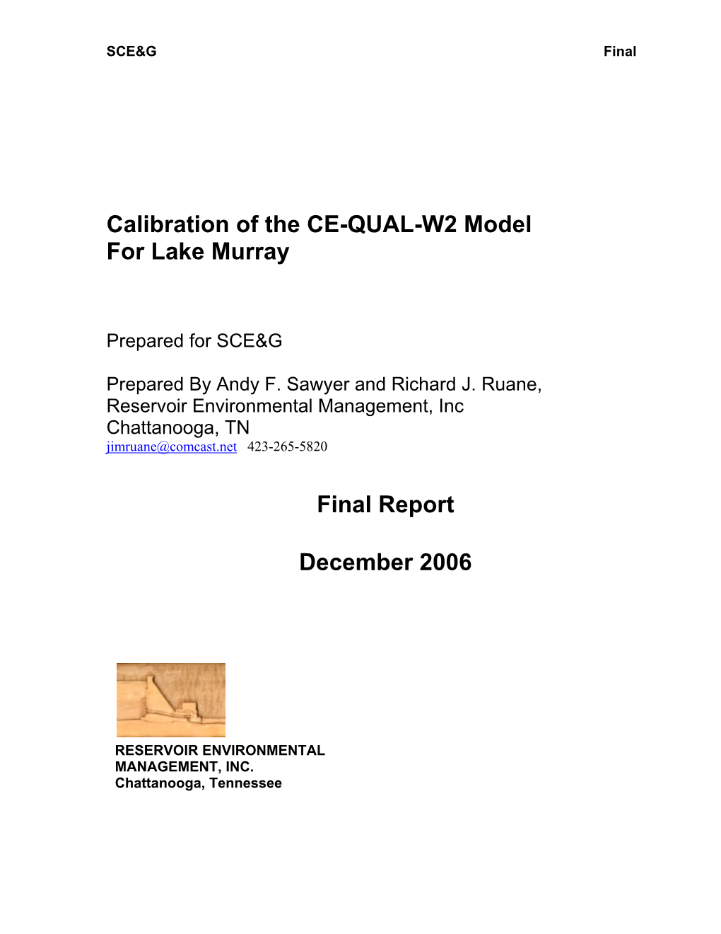 Calibration of the CE-QUAL-W2 Model for Lake Murray