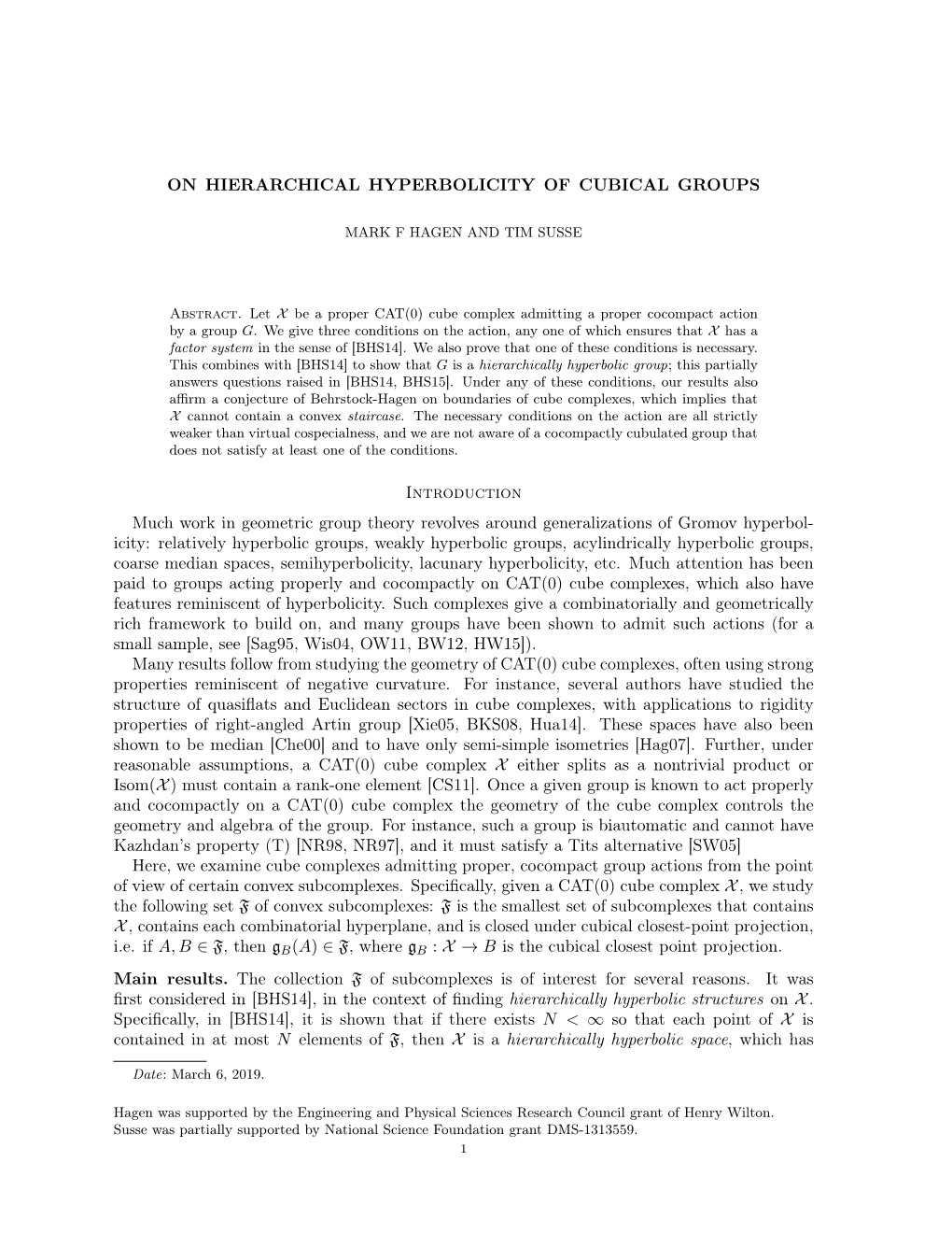 On Hierarchical Hyperbolicity of Cubical Groups