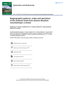 Biogeographic Patterns, Origin and Speciation of the Endemic Birds from Eastern Brazilian Mountaintops: a Review