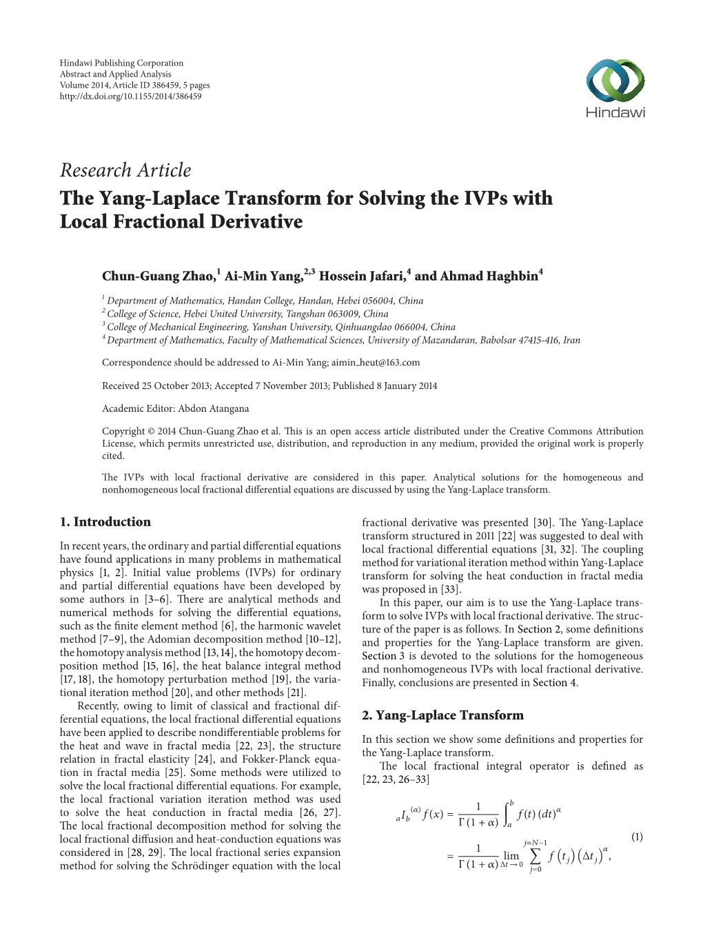 The Yang-Laplace Transform for Solving the Ivps with Local Fractional Derivative