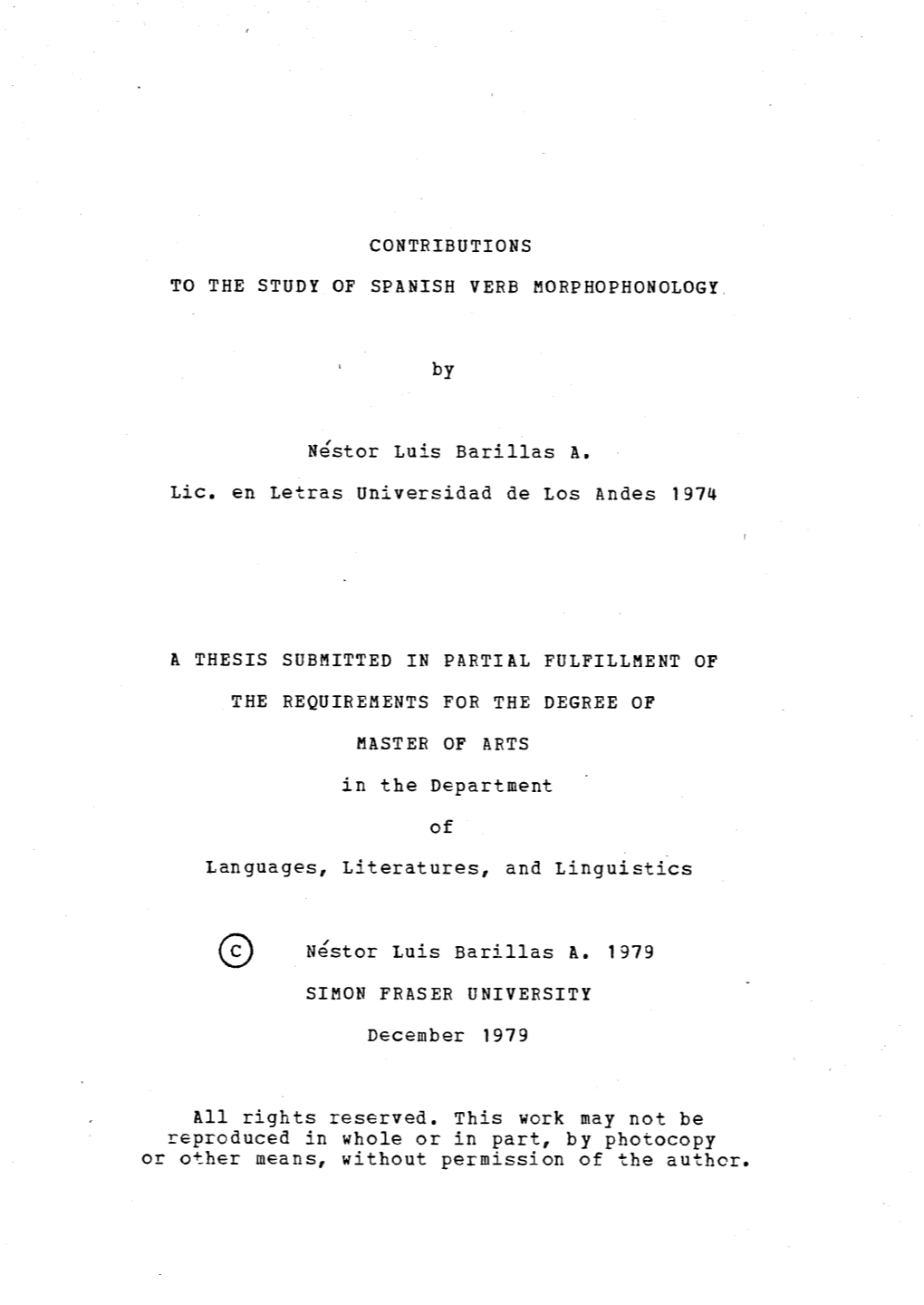 Contributions to the Study of Spanish Verb Morphophonology