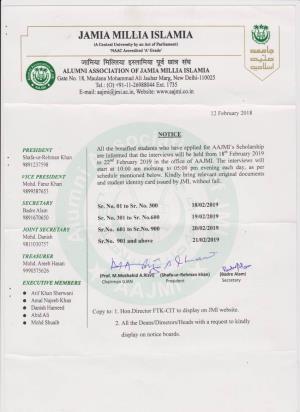 Notice Aajmi Scholarship Int 20