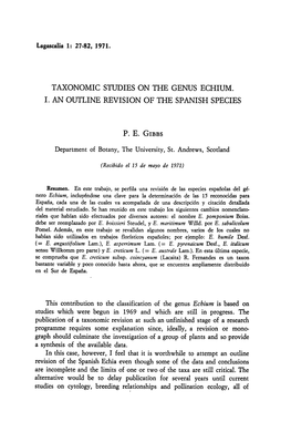 Taxonomic Studies on the Genus Echium. I. an Outline Revision of the Spanish Species