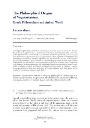 The Philosophical Origins of Vegetarianism: Greek Philosophers and Animal World