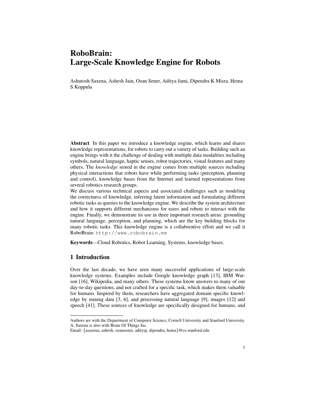 Large-Scale Knowledge Base for Robots