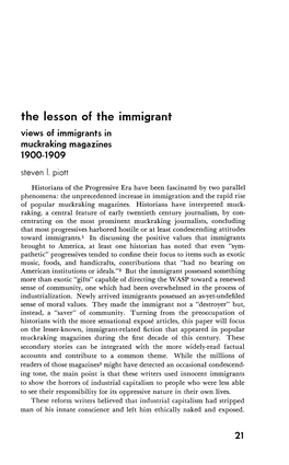 The Lesson of the Immigrant 1900-1909 21