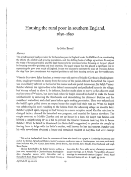 Housing the Rural Poor in Southern England, 1650-1850