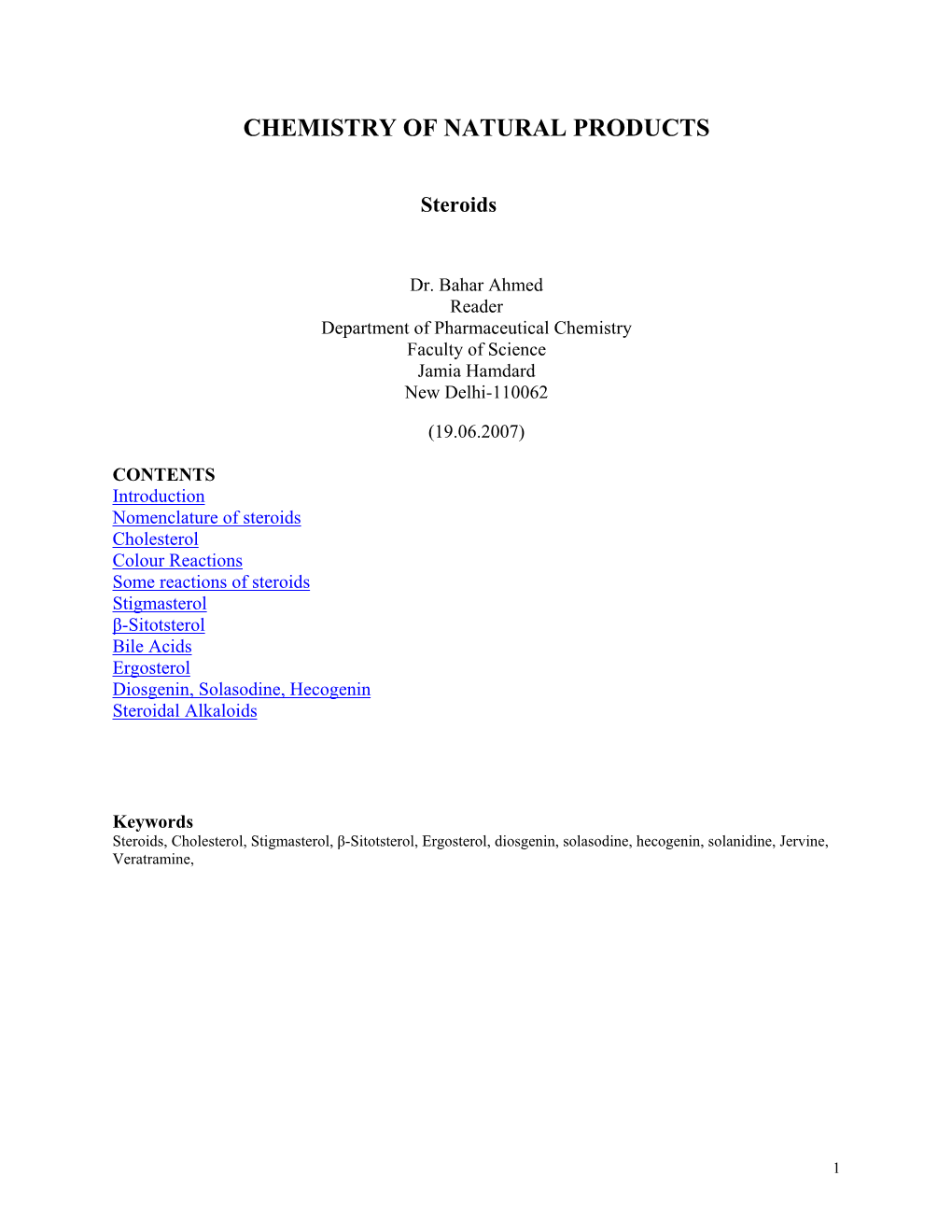 Chemistry of Natural Products