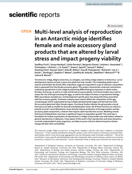 Multi-Level Analysis of Reproduction in an Antarctic Midge Identifies Female and Male Accessory Gland Products That Are Altered