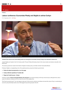 Labour Conference: Economists Piketty and Stiglitz to Advise Corbyn