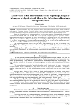 Effectiveness of Self Instructional Module Regarding Emergency Management of Patient with Myocardial Infarction on Knowledge Among Staff Nurses