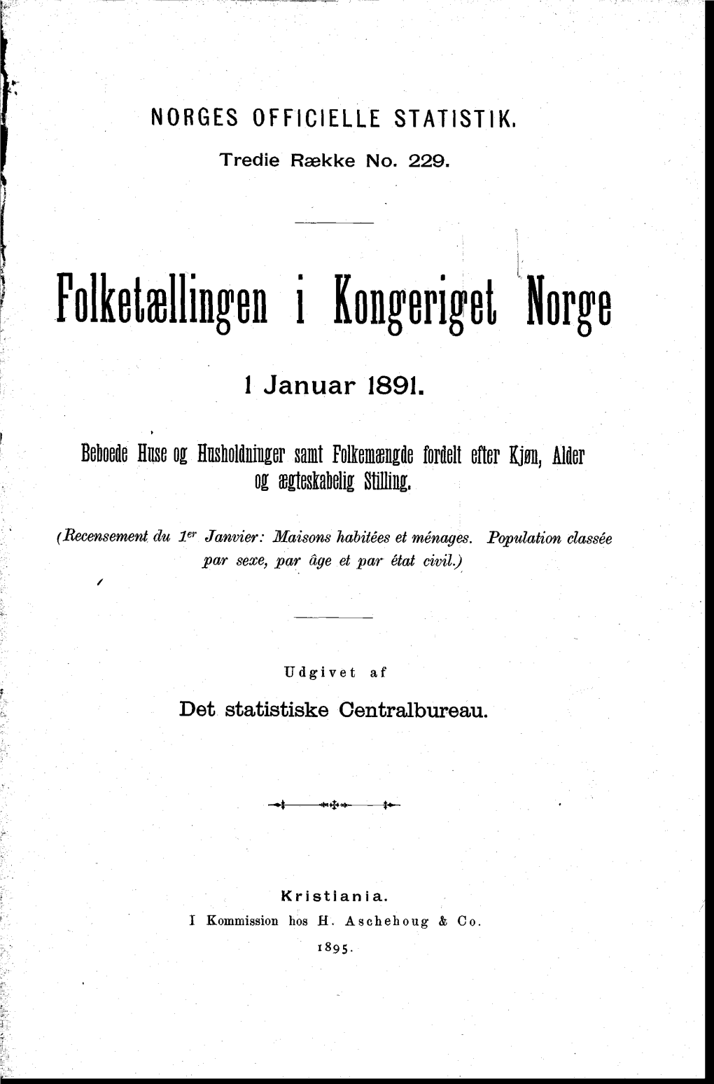 Folketællingeni Kongeriget Norge 1 Januar 1891