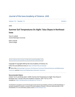 Summer Soil Temperatures on Algific Talus Slopes in Northeast Iowa