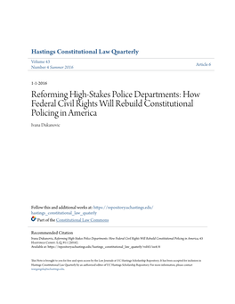 How Federal Civil Rights Will Rebuild Constitutional Policing in America Ivana Dukanovic