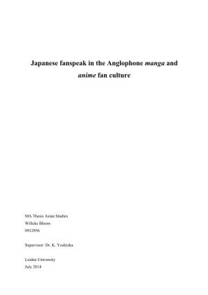 Japanese Fanspeak in the Anglophone Manga and Anime Fan Culture