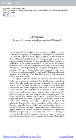 Introduction a Life in Print: Toward a Shakespearean Bio-Bibliography