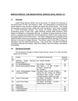 SERVICE PROFILE for INDIAN POSTAL SERVICE (Ipos), GROUP “A”