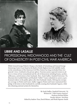Libbie and Lasalle Professional Widowhood and the Cult of Domesticity in Post-Civil War America