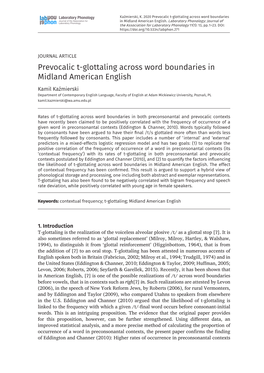 Prevocalic T-Glottaling Across Word Boundaries in Midland American