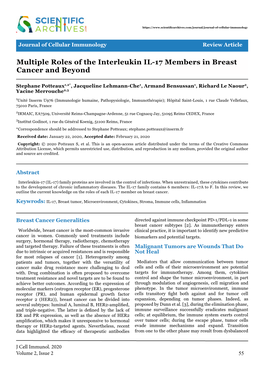 Multiple Roles of the Interleukin IL-17 Members in Breast Cancer and Beyond. J Cell Immunol