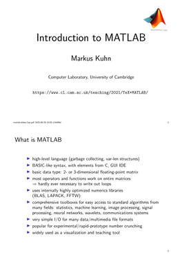 Introduction to MATLAB