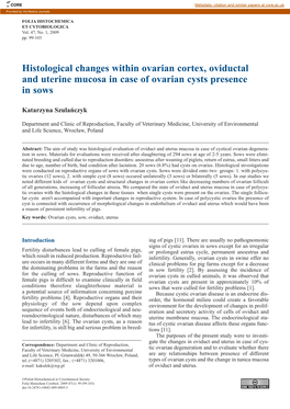 Histological Changes Within Ovarian Cortex, Oviductal and Uterine Mucosa in Case of Ovarian Cysts Presence in Sows