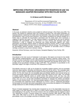 Improving Strategic Groundwater Reserves in Uae Via Managed Aquifer Recharge with Recycled Water