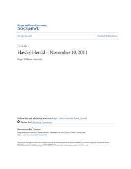 Hawks' Herald -- November 10, 2011 Roger Williams University