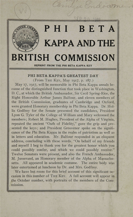 Phi Beta Kappa and the British Commission Reprint from the Phi Beta Kappa Key
