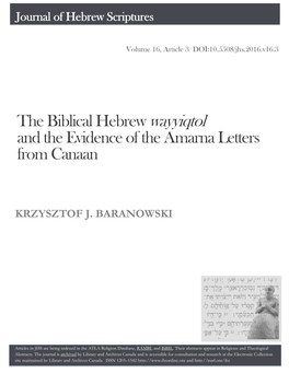 The Biblical Hebrew Wayyiqtol and the Evidence of the Amarna Letters from Canaan