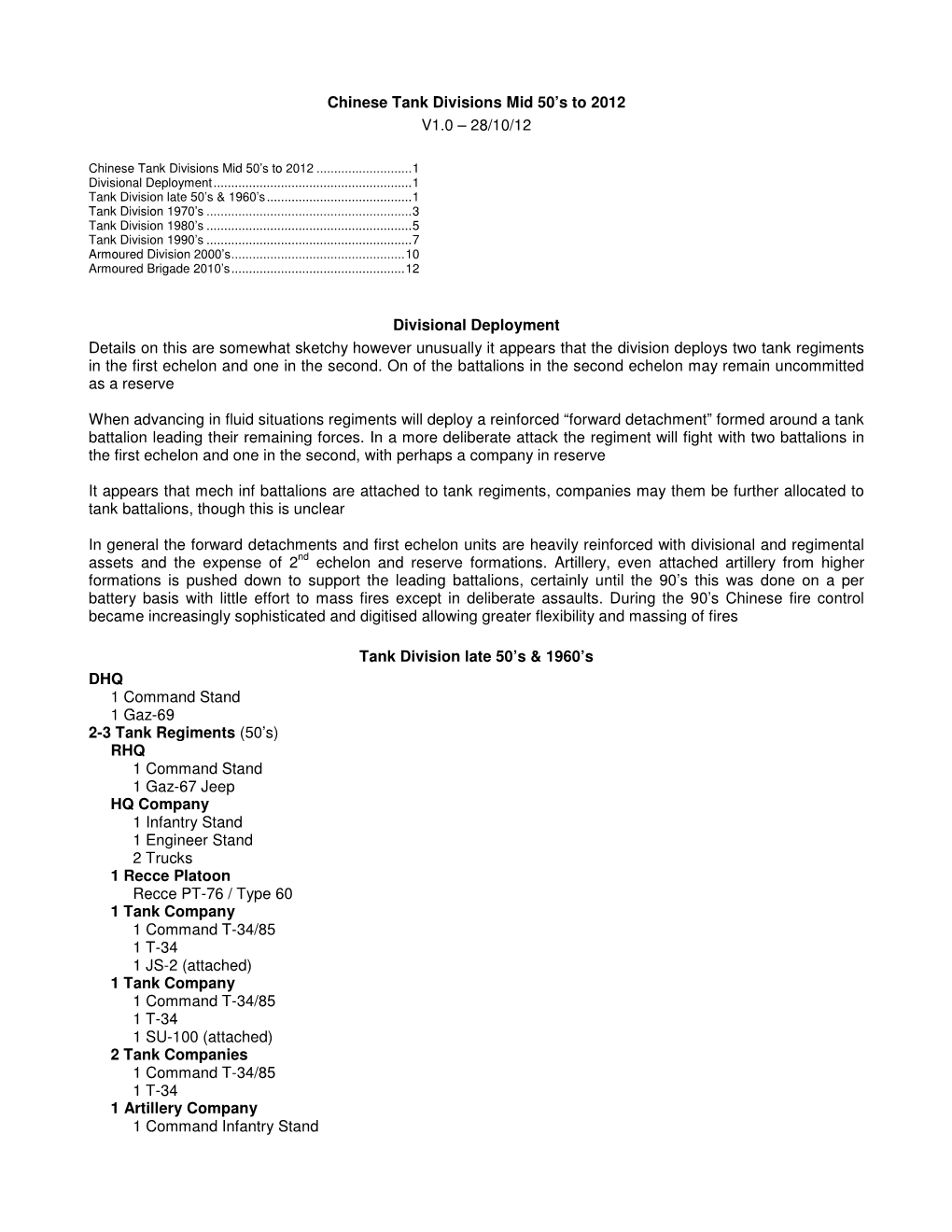 Chinese Tank Divisions Mid 50'S to 2012 V1.0 – 28/10/12 Divisional