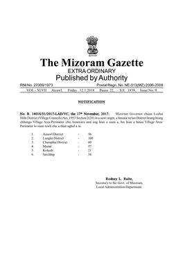 The Mizoram Gazette EXTRA ORDINARY Published by Authority RNI No