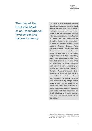 The Role of the Deutsche Mark As an International Investment And