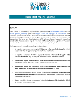 Horse Meat Imports - Brieﬁng