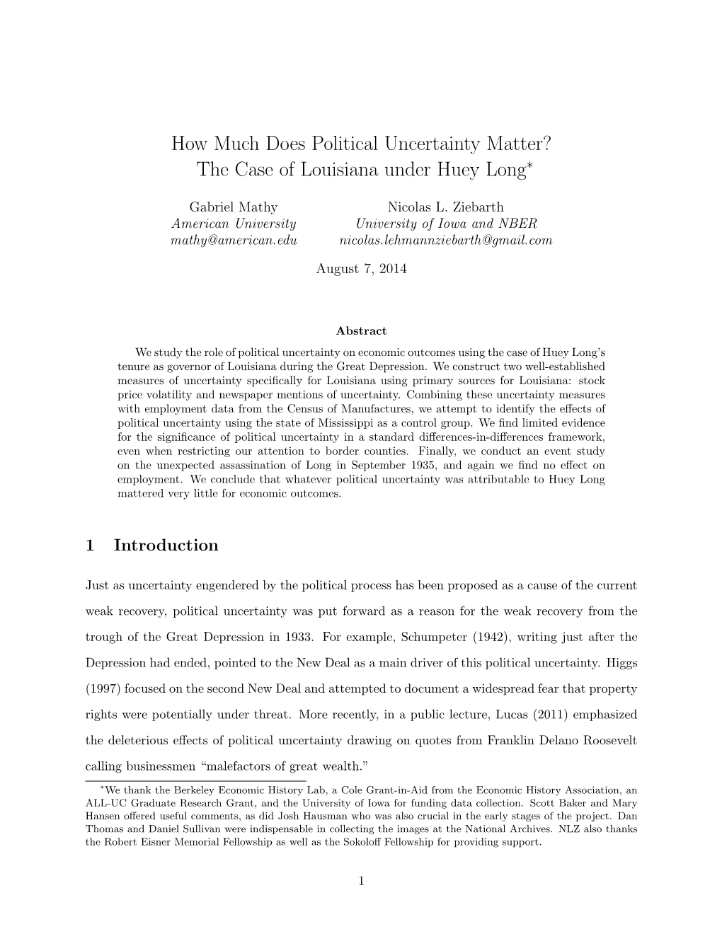 How Much Does Political Uncertainty Matter? the Case of Louisiana Under Huey Long∗