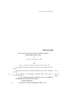 THE CONSTITUTION (SCHEDULED TRIBES) ORDER (AMENDMENT) BILL, 2008 By