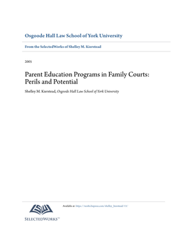 Parent Education Programs in Family Courts: Perils and Potential Shelley M