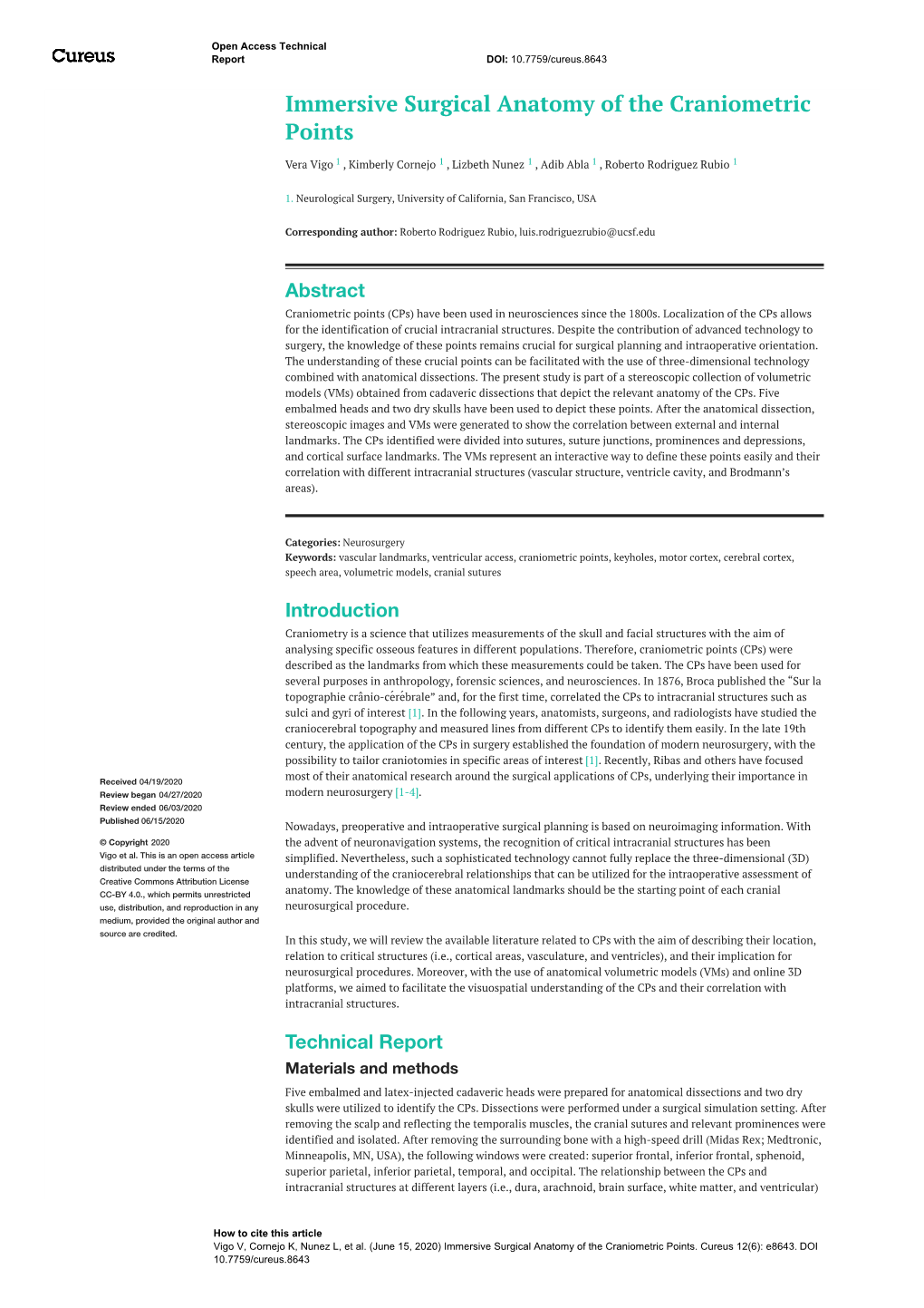 Immersive Surgical Anatomy of the Craniometric Points