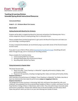 Teaching & Learning Division Extended Spring Break Instructional