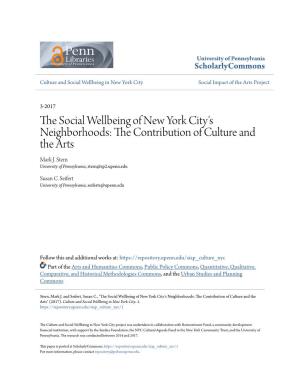 The Social Wellbeing of New York City's Neighborhoods: the Contribution of Culture and the Arts
