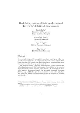 Black-Box Recognition of Finite Simple Groups of Lie Type by Statistics Of