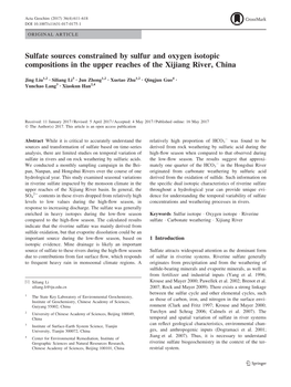 Sulfate Sources Constrained by Sulfur and Oxygen Isotopic Compositions in the Upper Reaches of the Xijiang River, China