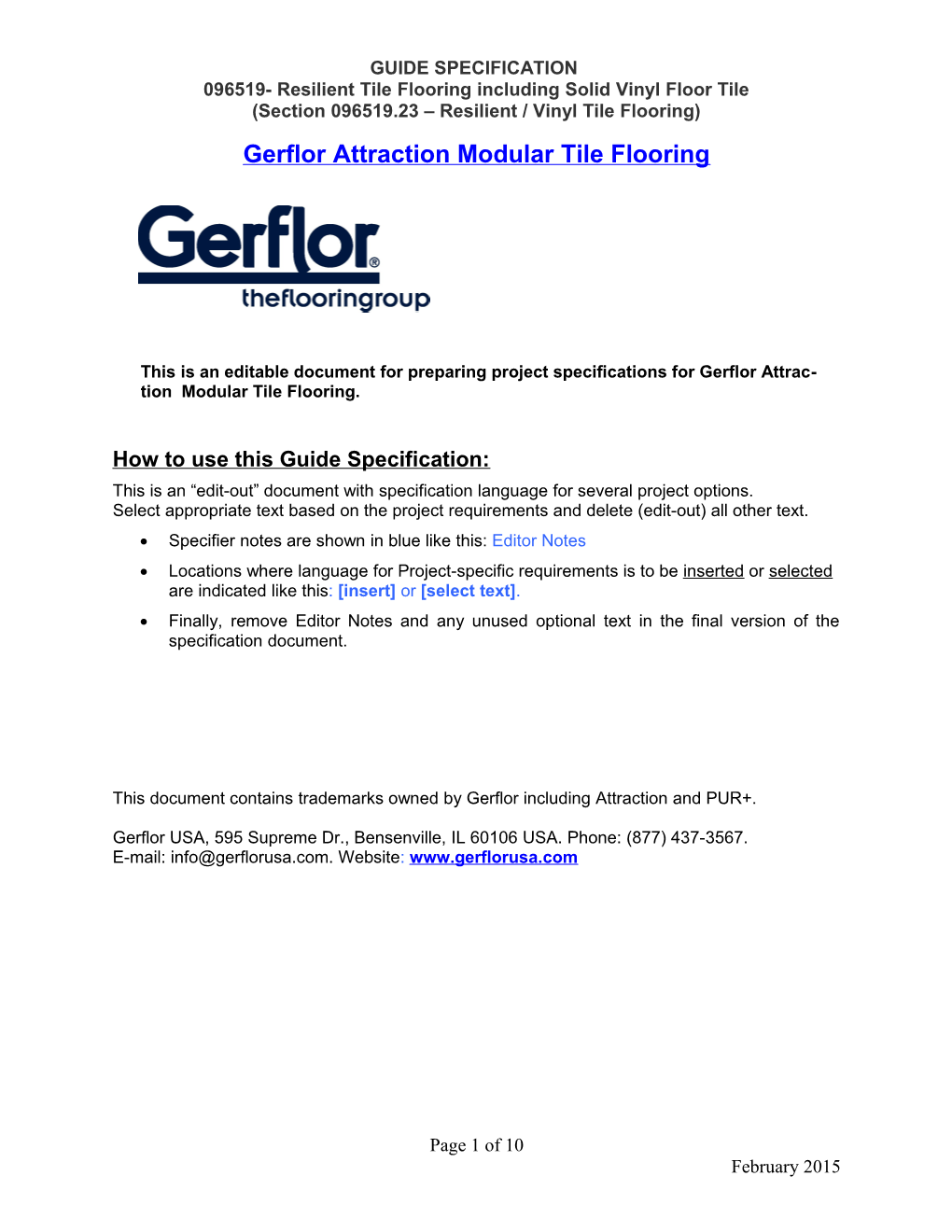 TARAFLEX Master Guide Specification July 2010