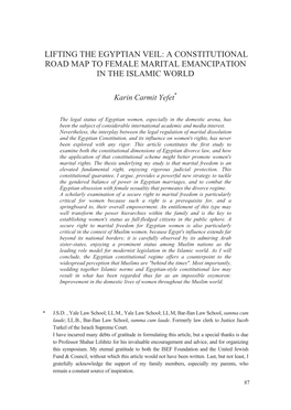 Lifting the Egyptian Veil: a Constitutional Road Map to Female Marital Emancipation in the Islamic World