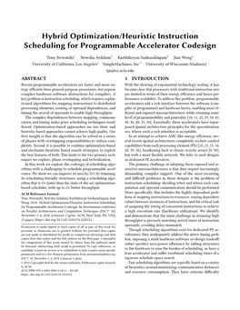 Hybrid Optimization/Heuristic Instruction Scheduling for Programmable Accelerator Codesign