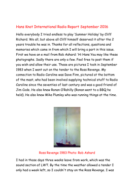 Hans Knot International Radio Report September 2016